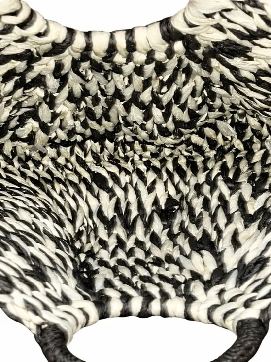 Black Ivory Woven Raffia Tote Bag Boho Coastal Round Handle Anthropologie Style - Picture 3 of 4